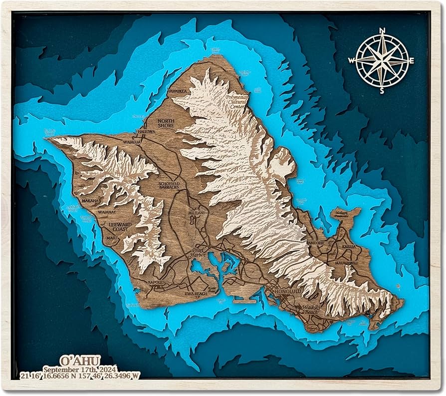 Amazon.com: Handcrafted 3D Wooden Map of Oahu Hawaii Detailed Wall